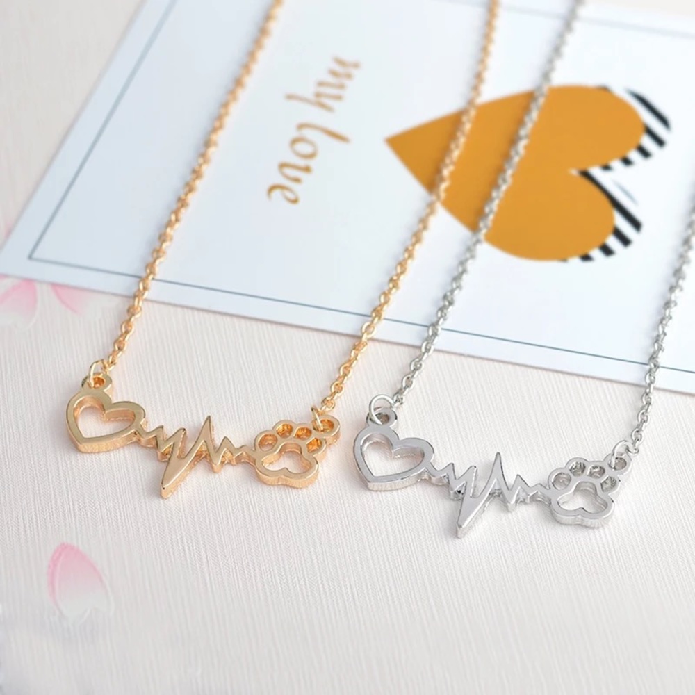 Animal Paw Print Heartbeat Necklace - Picture 3 of 7